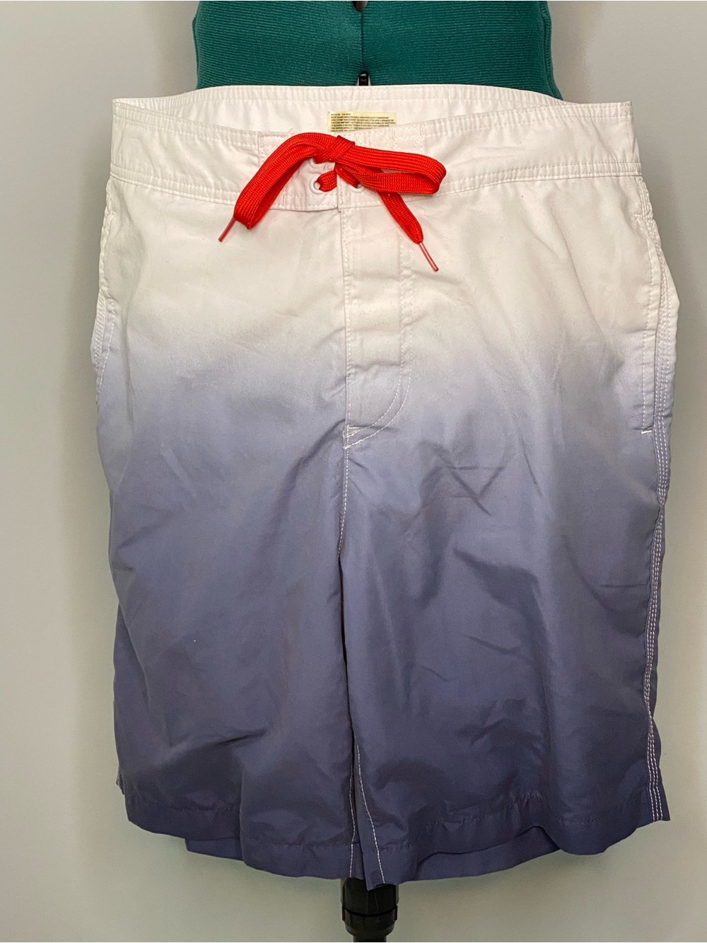 Men's Ombre Swim Trunks - White to Blue with Red Drawcord